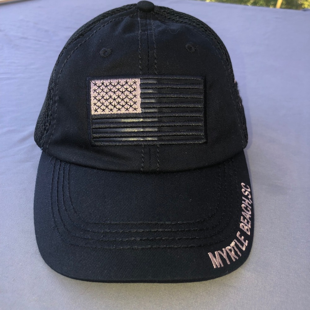 Myrtle Beach‎ SC USA Flag Black Trucker Hat Mens Ball Cap Souvenir